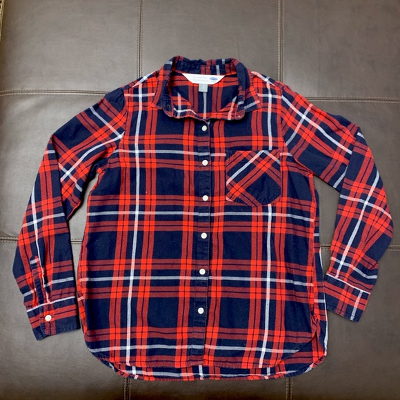Old Navy “The Classic Shirt” Navy & Red Flannel - Picture 1 of 3